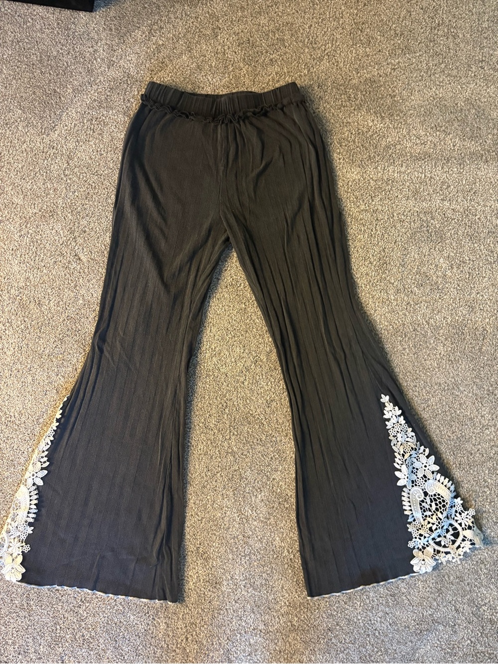 Women’s small Flared lounge Pants with White Lace Trim